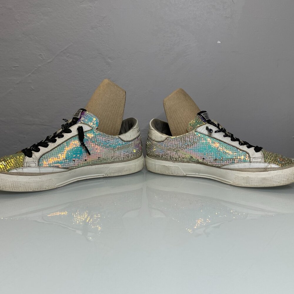 Golden Goose Womens Iridescent Holographic Superstar Sneakers with White Star - Picture 6 of 13